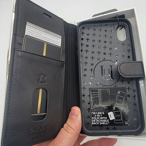 Uunique Genuine Leather Folio Wallet Case for iPhone XS Max - Black, Brand New - Picture 1 of 10